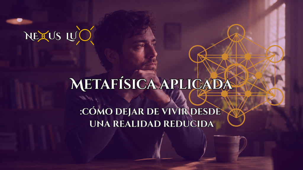 Persona observando distintas capas de la realidad desde la metafísica aplicada y la conciencia espiritual.