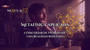 Persona observando distintas capas de la realidad desde la metafísica aplicada y la conciencia espiritual.